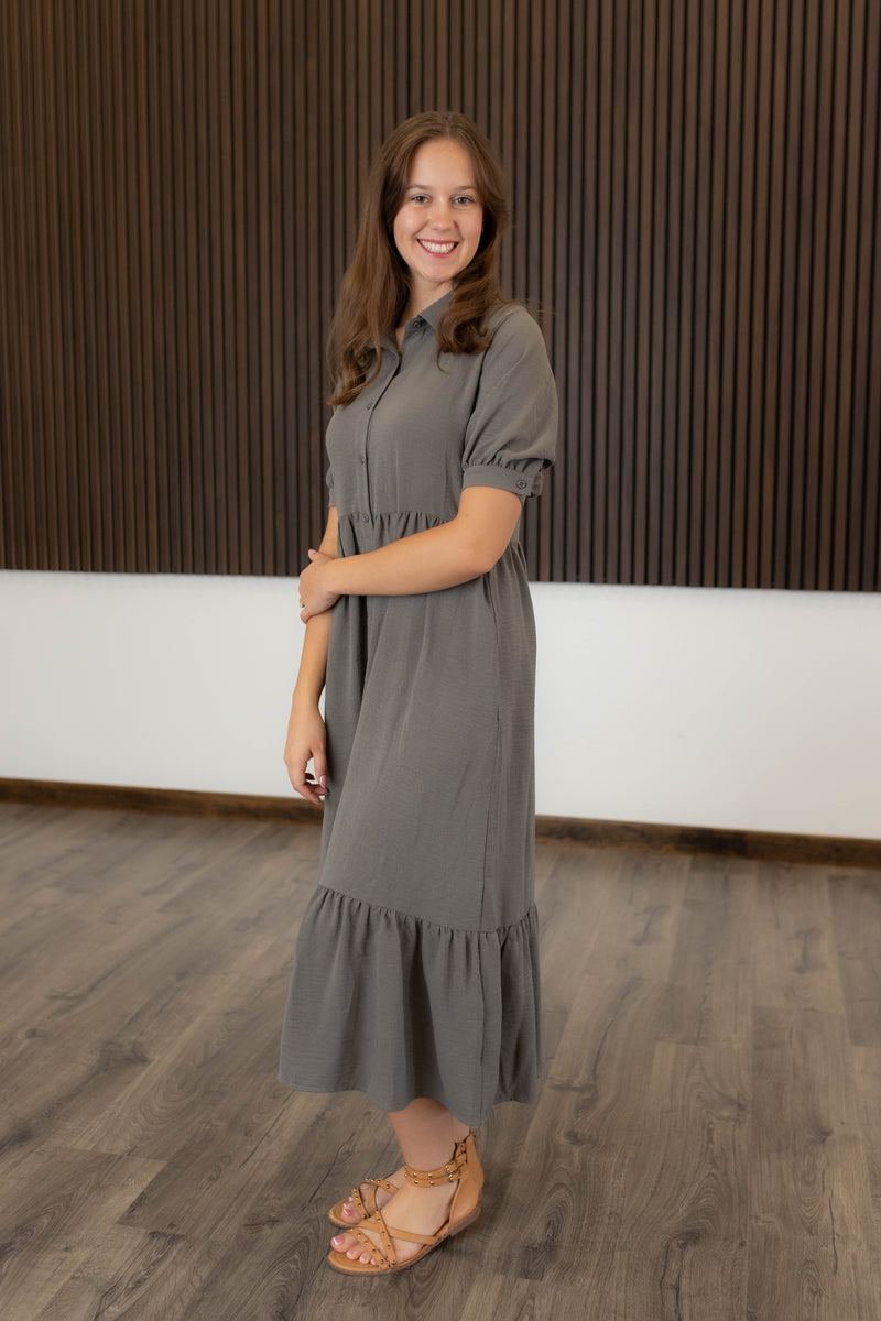 Grey, Button down Dress