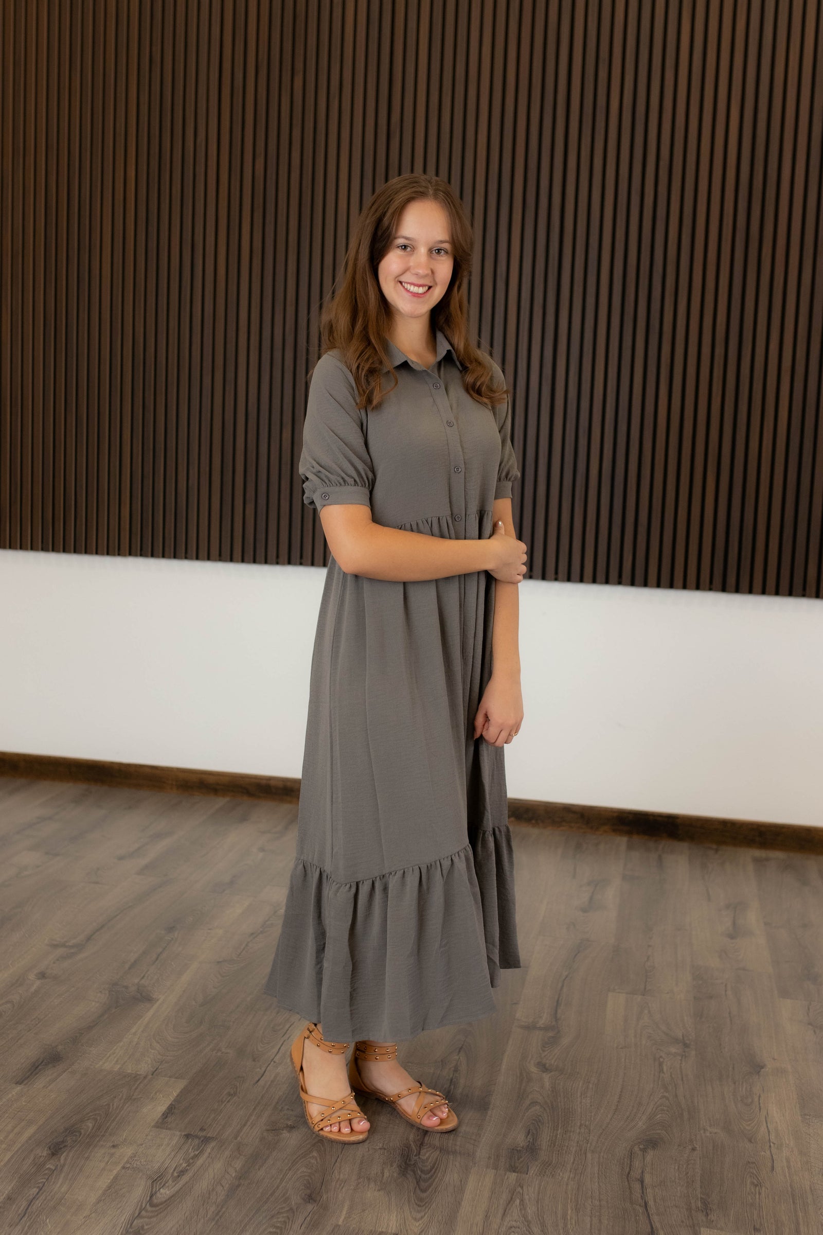 Grey, Button down Dress