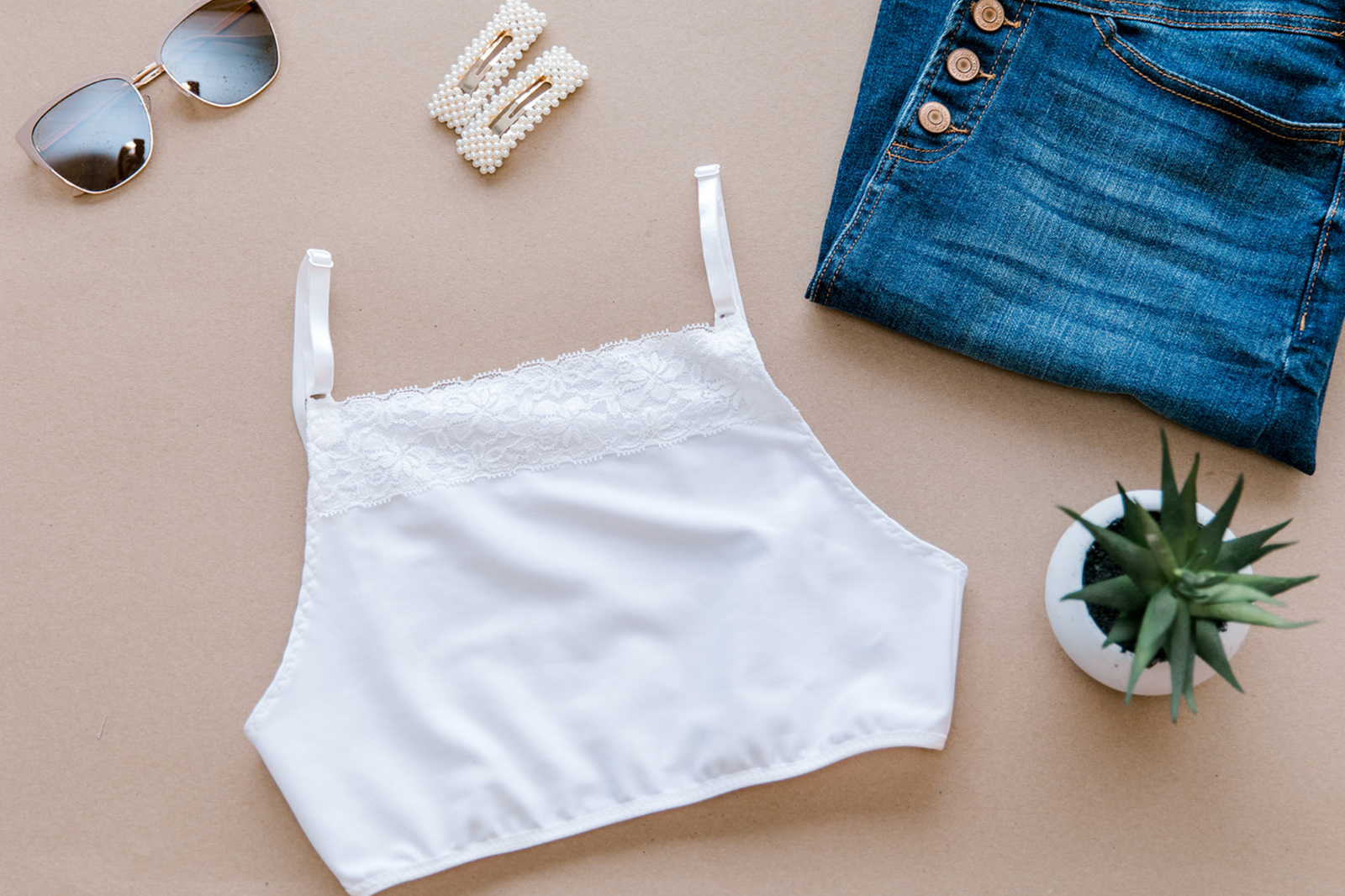 Modest Lacey Cropped Cami in White