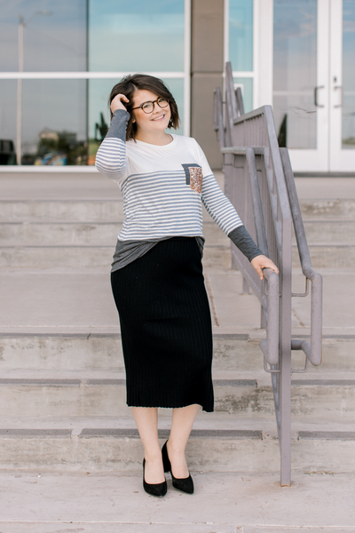 Ribbed Knit Maddie Skirt in Black
