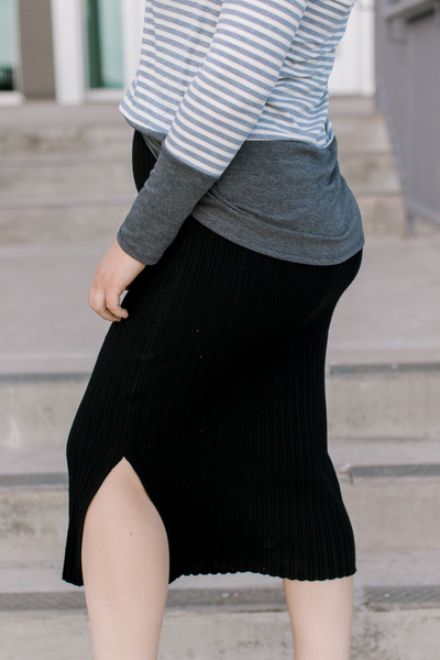Ribbed Knit Maddie Skirt in Black