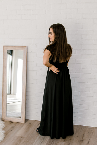 The Layla Dress in Ebony Black Available in Maxi and Midi